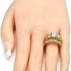Anillo de Boda 01.284.0024.09 Oro Laminado, Diseño de Doble, con Blanca Zirconia Cubica, Pulido, Tono Dorado (Size 9)