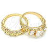Anillo de Boda 01.284.0024.09 Oro Laminado, Diseño de Doble, con Blanca Zirconia Cubica, Pulido, Tono Dorado (Size 9)