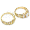 Anillo de Boda 01.284.0024.09 Oro Laminado, Diseño de Doble, con Blanca Zirconia Cubica, Pulido, Tono Dorado (Size 9)