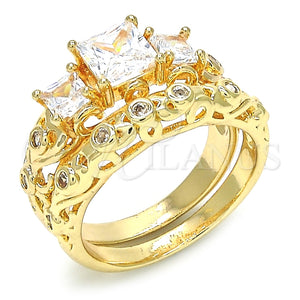 Anillo de Boda 01.284.0024.09 Oro Laminado, Diseño de Doble, con Blanca Zirconia Cubica, Pulido, Tono Dorado (Size 9)