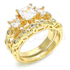 Anillo de Boda 01.284.0024.09 Oro Laminado, Diseño de Doble, con Blanca Zirconia Cubica, Pulido, Tono Dorado (Size 9)
