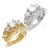 Anillo de Boda 01.284.0024.09 Oro Laminado, Diseño de Doble, con Blanca Zirconia Cubica, Pulido, Tono Dorado (Size 9)