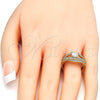 Anillo de Boda 01.284.0026.07 Oro Laminado, Diseño de Doble, con Blanca Zirconia Cubica, Pulido, Tono Dorado (Size 7)