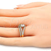 Anillo de Boda 01.284.0026.08 Oro Laminado, Diseño de Doble, con Blanca Zirconia Cubica, Pulido, Tono Dorado (Size 8)