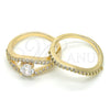 Anillo de Boda 01.284.0026.09 Oro Laminado, Diseño de Doble, con Blanca Zirconia Cubica, Pulido, Tono Dorado (Size 9)