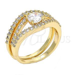 Anillo de Boda 01.284.0026.09 Oro Laminado, Diseño de Doble, con Blanca Zirconia Cubica, Pulido, Tono Dorado (Size 9)