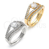 Anillo de Boda 01.284.0026.09 Oro Laminado, Diseño de Doble, con Blanca Zirconia Cubica, Pulido, Tono Dorado (Size 9)