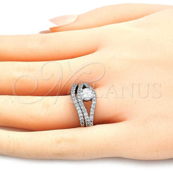 Anillo de Boda 01.284.0026.1.08 Rodio Laminado, Diseño de Doble, con Zirconia Cubica Blanca, Pulido, Rodinado (Tamaño 8)