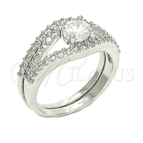 Anillo de Boda 01.284.0026.1.08 Rodio Laminado, Diseño de Doble, con Zirconia Cubica Blanca, Pulido, Rodinado (Tamaño 8)