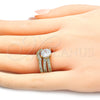 Anillo de Boda 01.284.0027.09 Oro Laminado, Diseño de Doble, con Blanca Zirconia Cubica, Pulido, Tono Dorado (Size 9)
