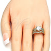 Anillo de Boda 01.284.0027.09 Oro Laminado, Diseño de Doble, con Blanca Zirconia Cubica, Pulido, Tono Dorado (Size 9)