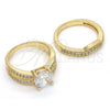 Anillo de Boda 01.284.0027.09 Oro Laminado, Diseño de Doble, con Blanca Zirconia Cubica, Pulido, Tono Dorado (Size 9)