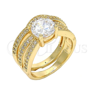 Anillo de Boda 01.284.0027.09 Oro Laminado, Diseño de Doble, con Blanca Zirconia Cubica, Pulido, Tono Dorado (Size 9)