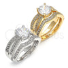 Anillo de Boda 01.284.0027.09 Oro Laminado, Diseño de Doble, con Blanca Zirconia Cubica, Pulido, Tono Dorado (Size 9)