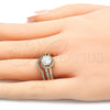 Anillo de Boda 01.284.0028.07 Oro Laminado, Diseño de Doble, con Blanca Zirconia Cubica, Pulido, Tono Dorado (Size 7)
