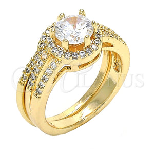 Anillo de Boda 01.284.0028.07 Oro Laminado, Diseño de Doble, con Blanca Zirconia Cubica, Pulido, Tono Dorado (Size 7)