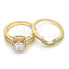 Anillo de Boda 01.284.0028.08 Oro Laminado, Diseño de Doble, con Blanca Zirconia Cubica, Pulido, Tono Dorado (Size 8)