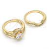 Anillo de Boda 01.284.0028.08 Oro Laminado, Diseño de Doble, con Blanca Zirconia Cubica, Pulido, Tono Dorado (Size 8)