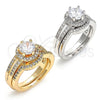 Anillo de Boda 01.284.0028.08 Oro Laminado, Diseño de Doble, con Blanca Zirconia Cubica, Pulido, Tono Dorado (Size 8)