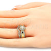 Anillo de Boda 01.284.0029.07 Oro Laminado, Diseño de Doble, con Blanca Zirconia Cubica, Pulido, Tono Dorado (Size 7)