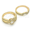 Anillo de Boda 01.284.0029.07 Oro Laminado, Diseño de Doble, con Blanca Zirconia Cubica, Pulido, Tono Dorado (Size 7)