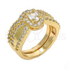 Anillo de Boda 01.284.0029.07 Oro Laminado, Diseño de Doble, con Blanca Zirconia Cubica, Pulido, Tono Dorado (Size 7)