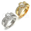Anillo de Boda 01.284.0029.07 Oro Laminado, Diseño de Doble, con Blanca Zirconia Cubica, Pulido, Tono Dorado (Size 7)