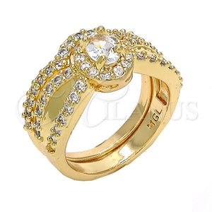 Anillo de Boda 01.284.0029.08 Oro Laminado, Diseño de Doble, con Blanca Zirconia Cubica, Pulido, Tono Dorado (Size 8)