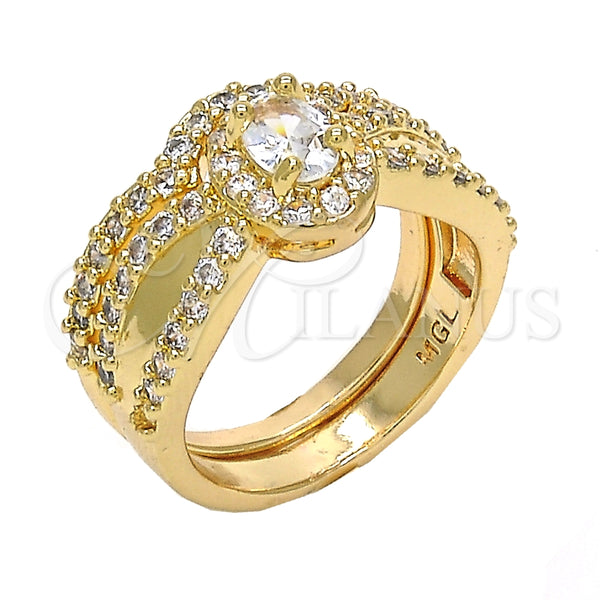 Anillo de Boda 01.284.0029.08 Oro Laminado, Diseño de Doble, con Blanca Zirconia Cubica, Pulido, Tono Dorado (Size 8)