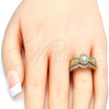 Anillo de Boda 01.284.0029.09 Oro Laminado, Diseño de Doble, con Blanca Zirconia Cubica, Pulido, Tono Dorado (Size 9)