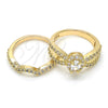 Anillo de Boda 01.284.0029.09 Oro Laminado, Diseño de Doble, con Blanca Zirconia Cubica, Pulido, Tono Dorado (Size 9)