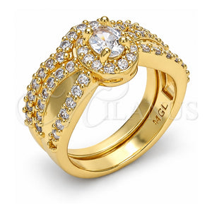 Anillo de Boda 01.284.0029.09 Oro Laminado, Diseño de Doble, con Blanca Zirconia Cubica, Pulido, Tono Dorado (Size 9)