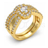 Anillo de Boda 01.284.0029.09 Oro Laminado, Diseño de Doble, con Blanca Zirconia Cubica, Pulido, Tono Dorado (Size 9)