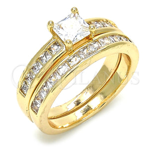 Anillo de Boda 01.284.0032.07 Oro Laminado, Diseño de Doble, con Blanca Zirconia Cubica, Pulido, Tono Dorado (Size 7)