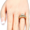 Anillo de Boda 01.284.0032.08 Oro Laminado, Diseño de Doble, con Blanca Zirconia Cubica, Pulido, Tono Dorado (Size 8)