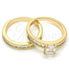 Anillo de Boda 01.284.0032.08 Oro Laminado, Diseño de Doble, con Blanca Zirconia Cubica, Pulido, Tono Dorado (Size 8)