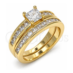Anillo de Boda 01.284.0032.08 Oro Laminado, Diseño de Doble, con Blanca Zirconia Cubica, Pulido, Tono Dorado (Size 8)