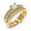 Anillo de Boda 01.284.0032.08 Oro Laminado, Diseño de Doble, con Blanca Zirconia Cubica, Pulido, Tono Dorado (Size 8)