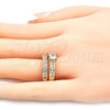 Anillo de Boda 01.284.0032.09 Oro Laminado, Diseño de Doble, con Blanca Zirconia Cubica, Pulido, Tono Dorado (Size 9)