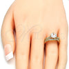 Anillo de Boda 01.284.0035.07 Oro Laminado, Diseño de Doble, con Blanca Zirconia Cubica, Pulido, Tono Dorado (Size 7)
