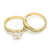 Anillo de Boda 01.284.0035.07 Oro Laminado, Diseño de Doble, con Blanca Zirconia Cubica, Pulido, Tono Dorado (Size 7)