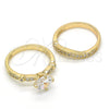Anillo de Boda 01.284.0035.07 Oro Laminado, Diseño de Doble, con Blanca Zirconia Cubica, Pulido, Tono Dorado (Size 7)