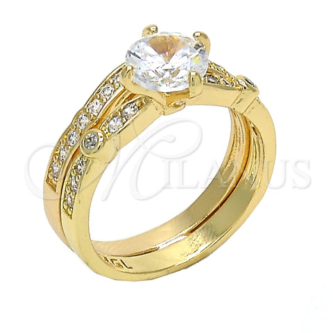 Anillo de Boda 01.284.0035.07 Oro Laminado, Diseño de Doble, con Blanca Zirconia Cubica, Pulido, Tono Dorado (Size 7)