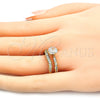 Anillo de Boda 01.284.0035.08 Oro Laminado, Diseño de Doble, con Blanca Zirconia Cubica, Pulido, Tono Dorado (Size 8)