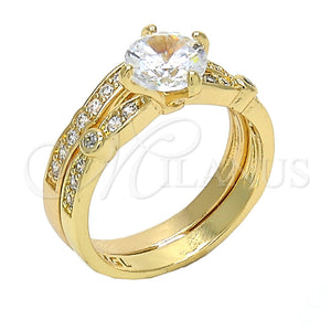 Anillo de Boda 01.284.0035.09 Oro Laminado, Diseño de Doble, con Blanca Zirconia Cubica, Pulido, Tono Dorado (Size 9)