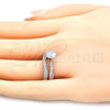 Anillo de Boda 01.284.0035.1.08 Rodio Laminado, Diseño de Doble, con Zirconia Cubica Blanca, Pulido, Rodinado (Tamaño 8)