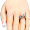 Anillo de Boda 01.284.0035.1.08 Rodio Laminado, Diseño de Doble, con Zirconia Cubica Blanca, Pulido, Rodinado (Tamaño 8)