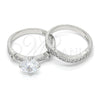 Anillo de Boda 01.284.0035.1.08 Rodio Laminado, Diseño de Doble, con Zirconia Cubica Blanca, Pulido, Rodinado (Tamaño 8)