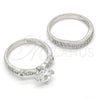 Anillo de Boda 01.284.0035.1.08 Rodio Laminado, Diseño de Doble, con Zirconia Cubica Blanca, Pulido, Rodinado (Tamaño 8)