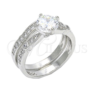 Anillo de Boda 01.284.0035.1.08 Rodio Laminado, Diseño de Doble, con Zirconia Cubica Blanca, Pulido, Rodinado (Tamaño 8)